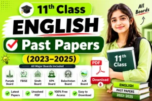 this image is about 11th Class English Past Papers (2023-2025) — All Boards Unsolved PDF Downloads